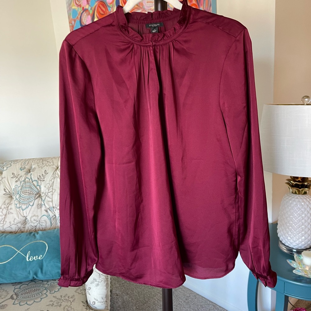 Ann Taylor Factory Burgundy Blouse Elegant Design